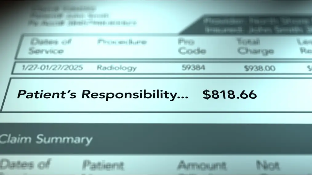 Medical bill showing amount patient owes